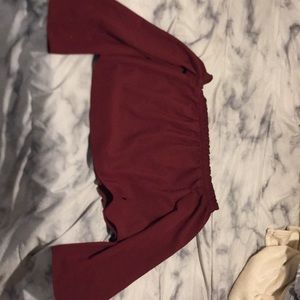 Off the shoulder cropped long sleeved.